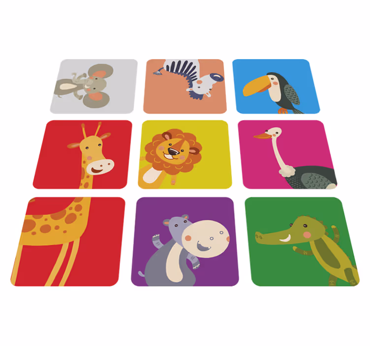 Alfombra de vinilo infantil baldosas coloridas con animales - TenVinilo
