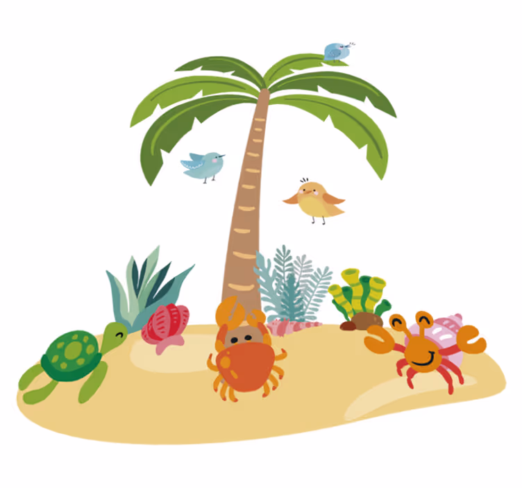 Alfombra de vinilo infantil palmera y animales marinos - TenVinilo