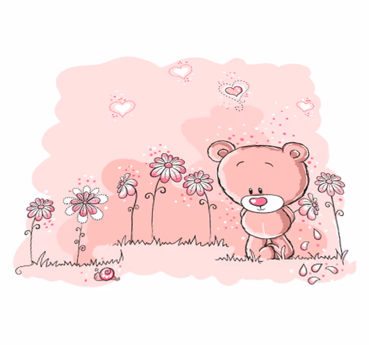 Alfombra de vinilo infantil oso rosa y flores - TenVinilo
