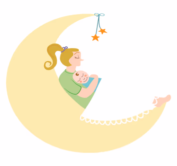 Alfombra de vinilo infantil mamá y bebé en la luna - TenVinilo
