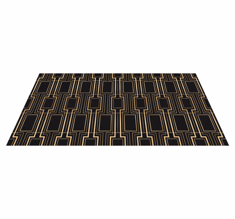 Alfombra vinílica dormitorio patrón deco dorado y negro - TenVinilo