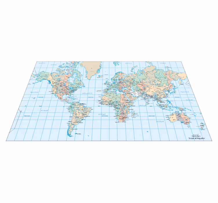 Alfombra de vinilo mapamundi horario en inglés - TenVinilo