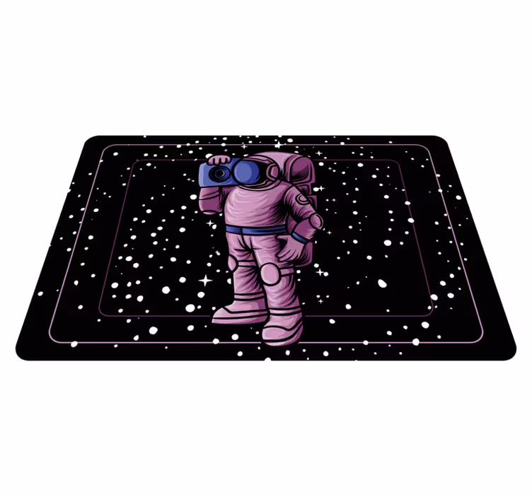 Alfombra de vinilo infantil astronauta con cinta de radio - TenVinilo