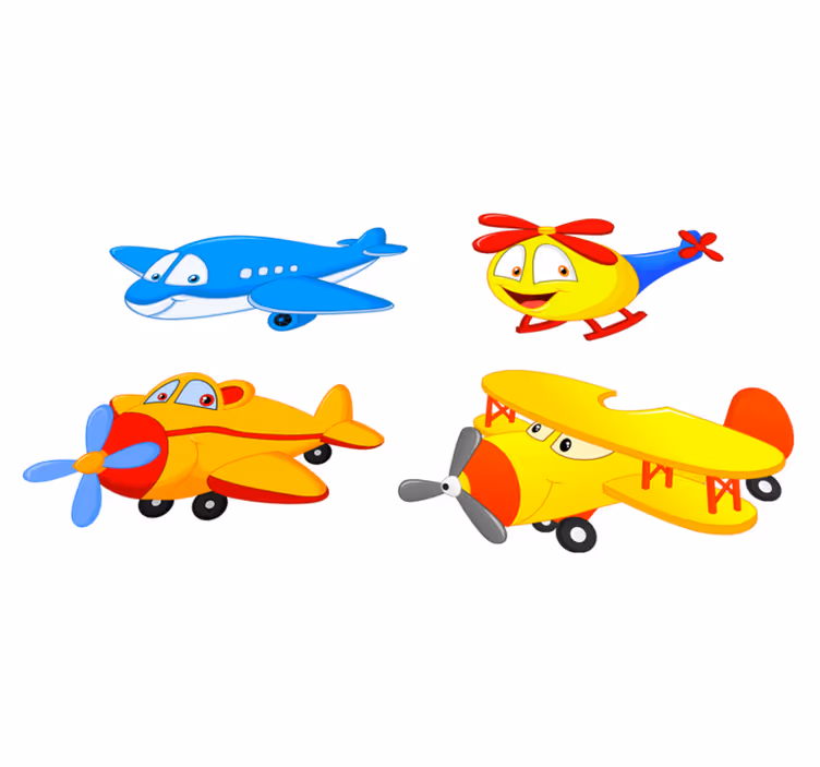 Alfombra de vinilo infantil aviones y helicópteros con caras - TenVinilo