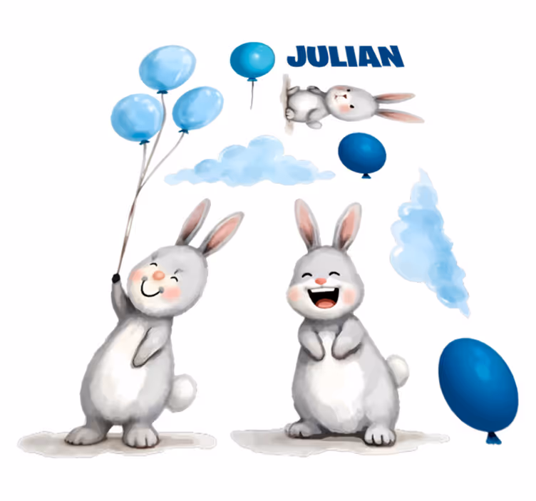 Alfombra de vinilo infantil globos azules con conejitos - TenVinilo