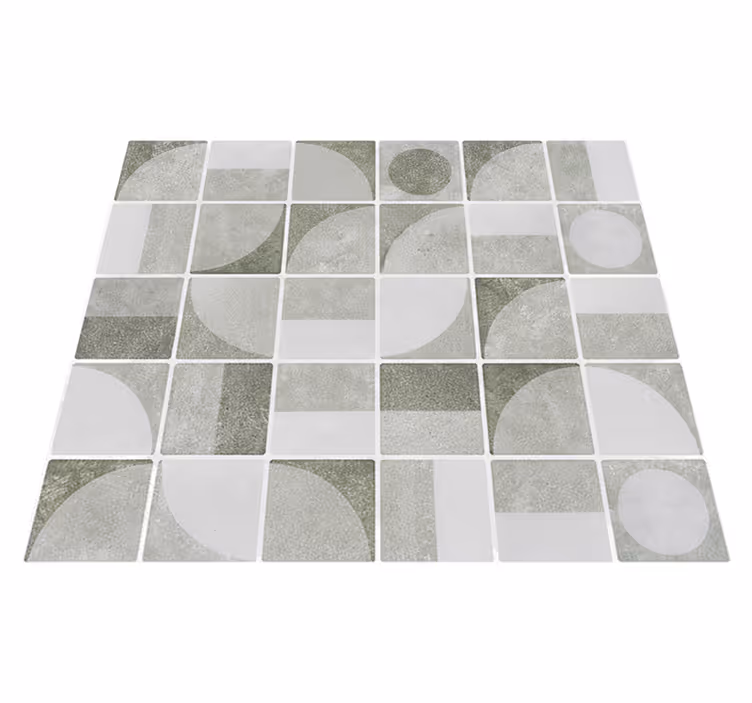 Alfombra vinílica baño formas interconectadas en gris - TenVinilo