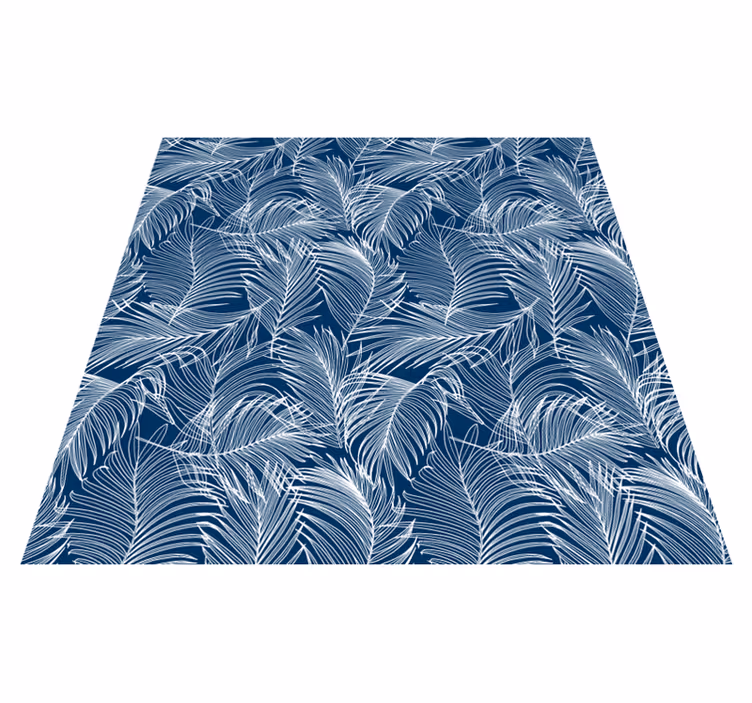 Alfombra vinílica cocina hojas azules contorno blanco - TenVinilo