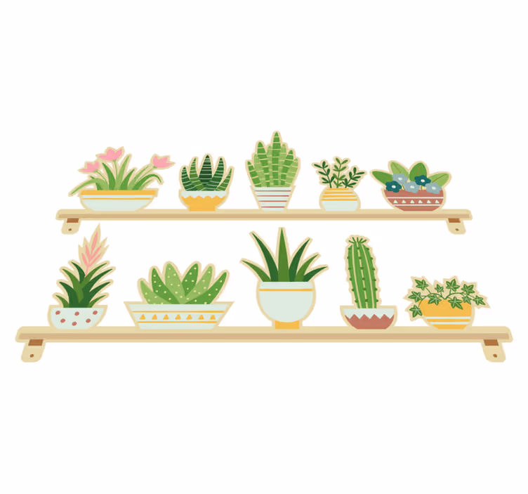 Alfombra vinílica cocina estante para plantas cactus - TenVinilo