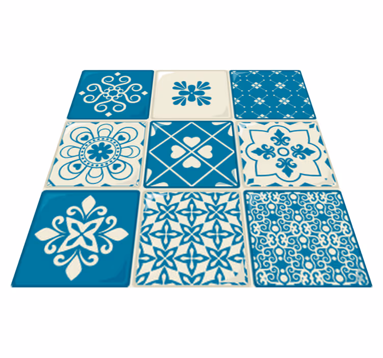 Alfombra vinílica cocina patrón gris y azul - TenVinilo