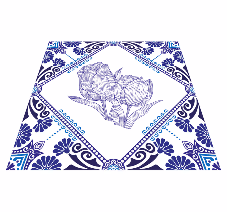 Alfombra vinílica cocina tulipanes azules de delft - TenVinilo