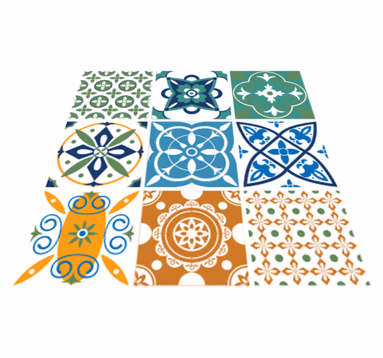 Alfombra vinílica cocina mezcla de azulejos porcelánicos - TenVinilo