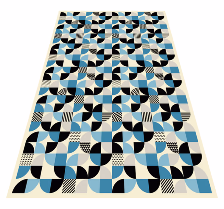 Alfombra vinílica cocina patrón bauhaus azul retro - TenVinilo
