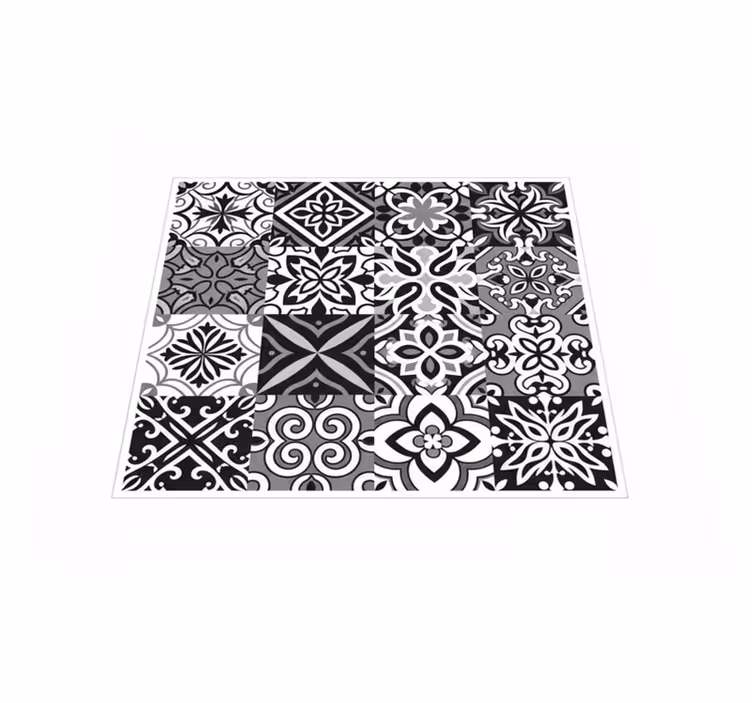 Alfombra vinílica cocina geométricos en contraste negro - TenVinilo