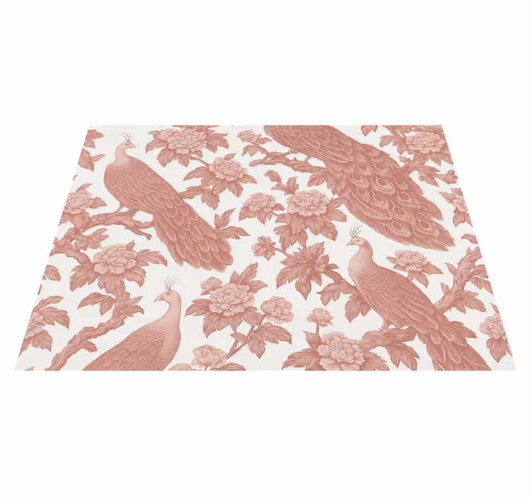 Alfombra vinílica dormitorio patrón de pavos rosa - TenVinilo