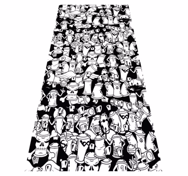 Alfombra vinílica dormitorio botes de spray blanco y negro - TenVinilo