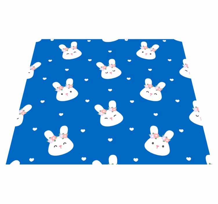 Alfombra vinílica dormitorio con conejitos adorables en azul - TenVinilo