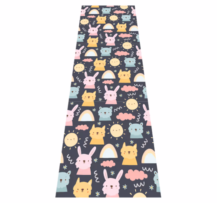 Alfombra vinílica dormitorio animales y arcoíris pastel - TenVinilo