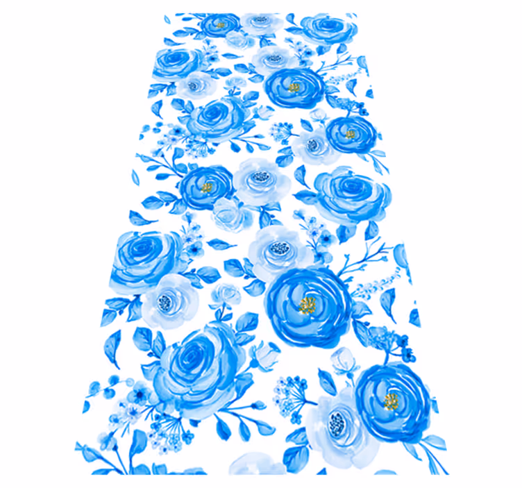 Alfombra vinílica dormitorio flores azules con relojes - TenVinilo