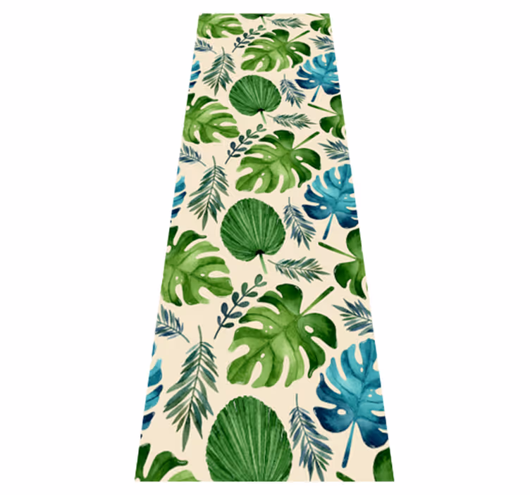 Alfombra vinílica dormitorio con patrón hojas tropicales - TenVinilo