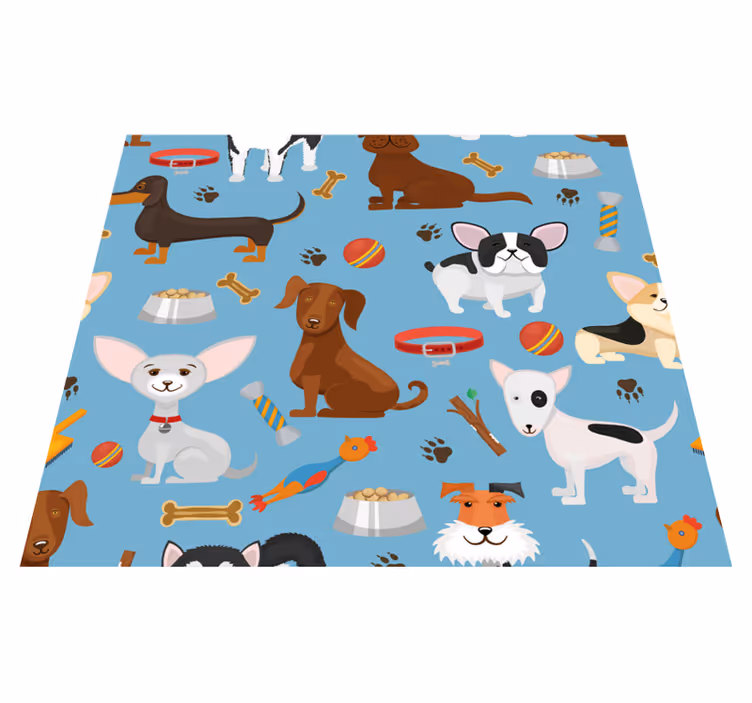 Alfombra vinílica dormitorio fondo azul con perros - TenVinilo