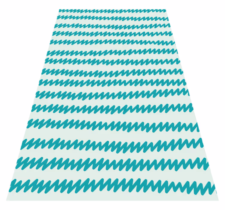 Alfombra vinílica nórdica zig zag a mano en aqua y blanco - TenVinilo