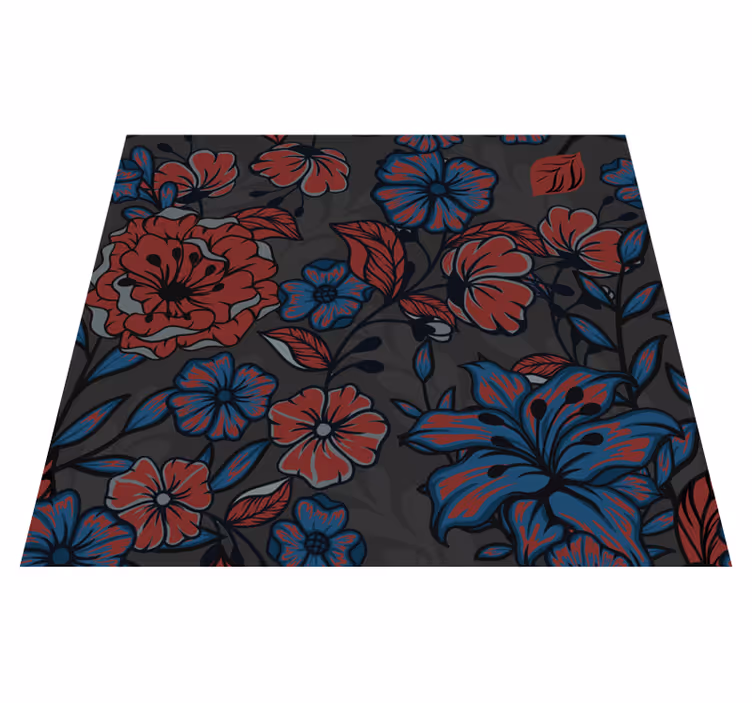 Alfombra vinílica naturaleza rosas y hojas en tonos oscuros - TenVinilo