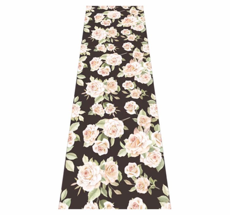 Alfombra vinílica naturaleza rosa blanca fondo negro - TenVinilo