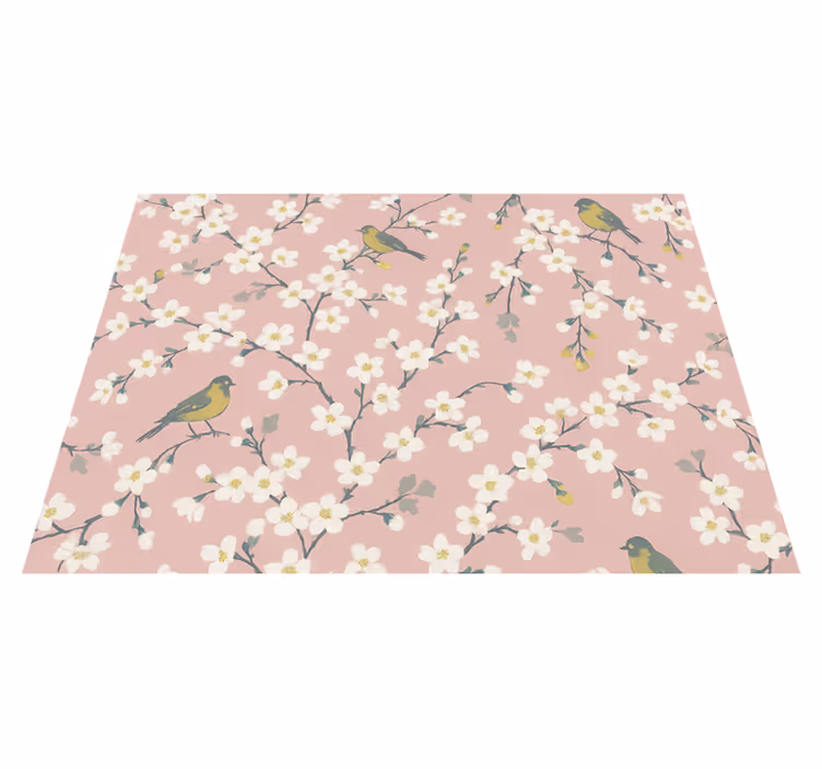 Alfombra vinílica naturaleza pájaros del huerto rosa - TenVinilo