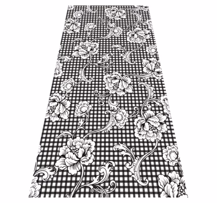 Alfombra vinílica vintage de cuadro vichy blanco y negro - TenVinilo