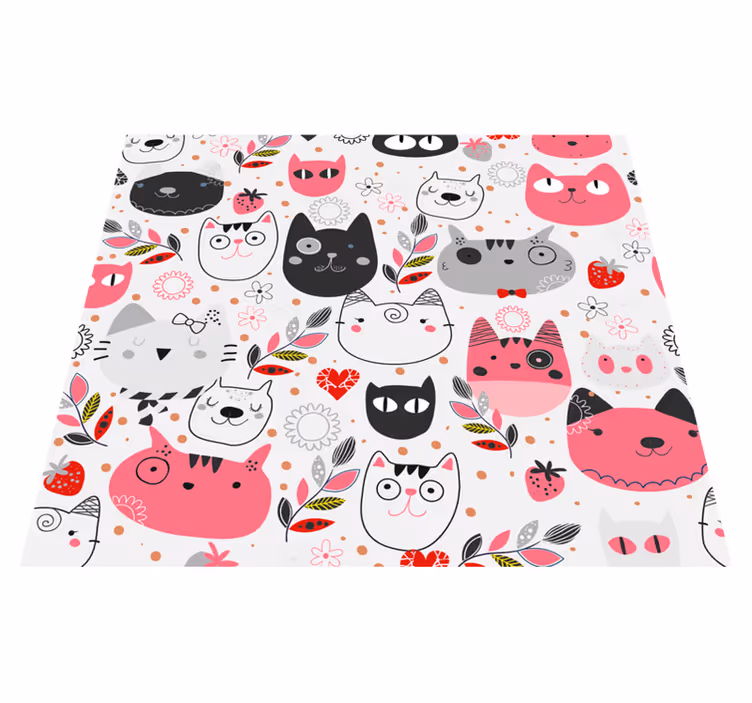 Alfombra vinílica animales gatos ilustrados - TenVinilo