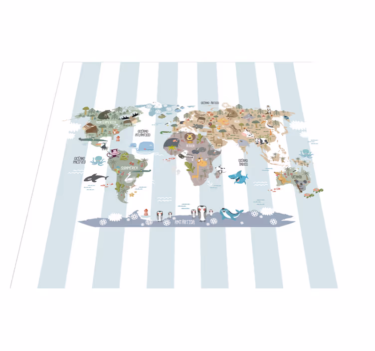 Alfombra de vinilo mapamundi fauna mundial - TenVinilo