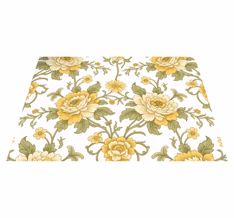 Alfombra vinílica vintage diseño floral amarillo - TenVinilo