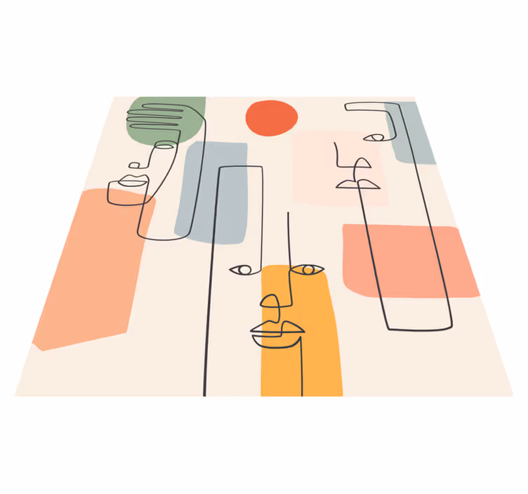Alfombra de vinilo geométrica arte minimalista con rostros - TenVinilo