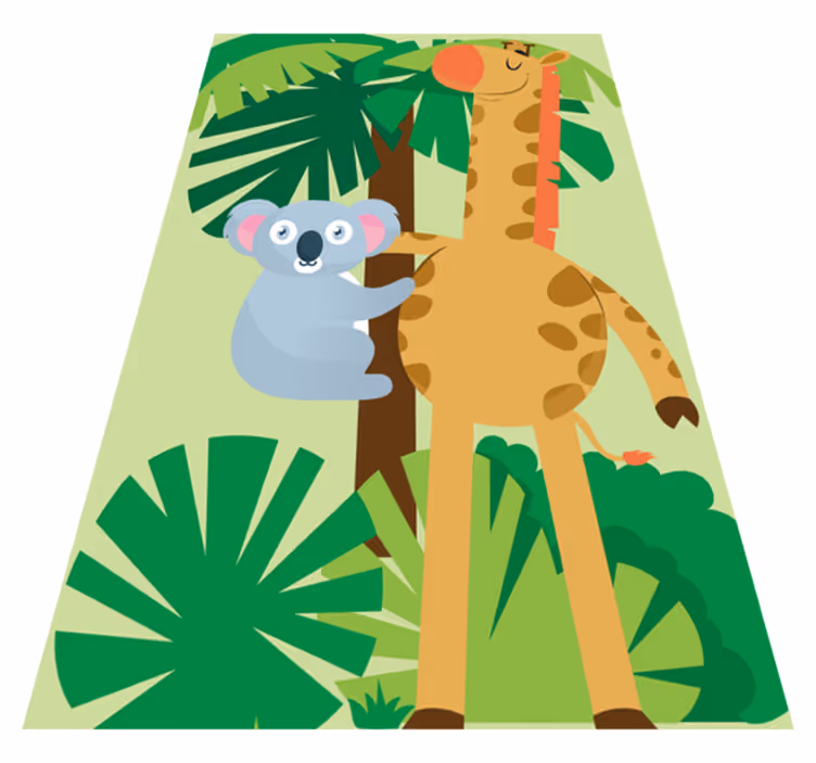 Alfombra de vinilo infantil koalas abrazando a jirafa - TenVinilo