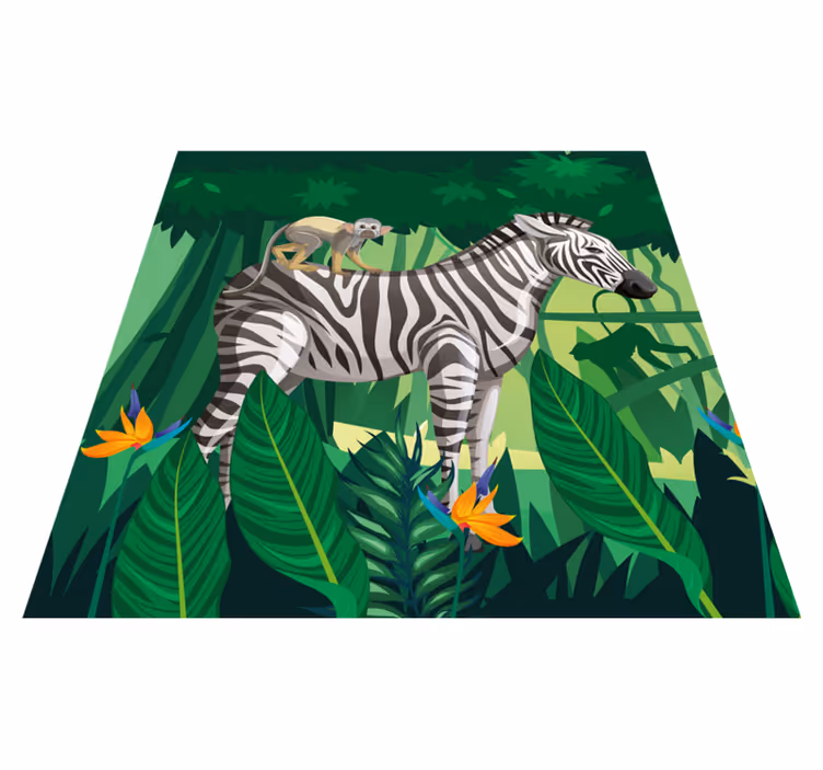 Alfombra de vinilo infantil jirafa cebra y mono 4 - TenVinilo