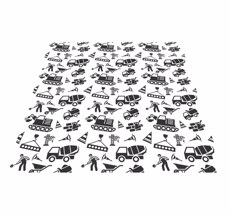 Alfombra de vinilo infantil excavadoras y camiones monocolor - TenVinilo
