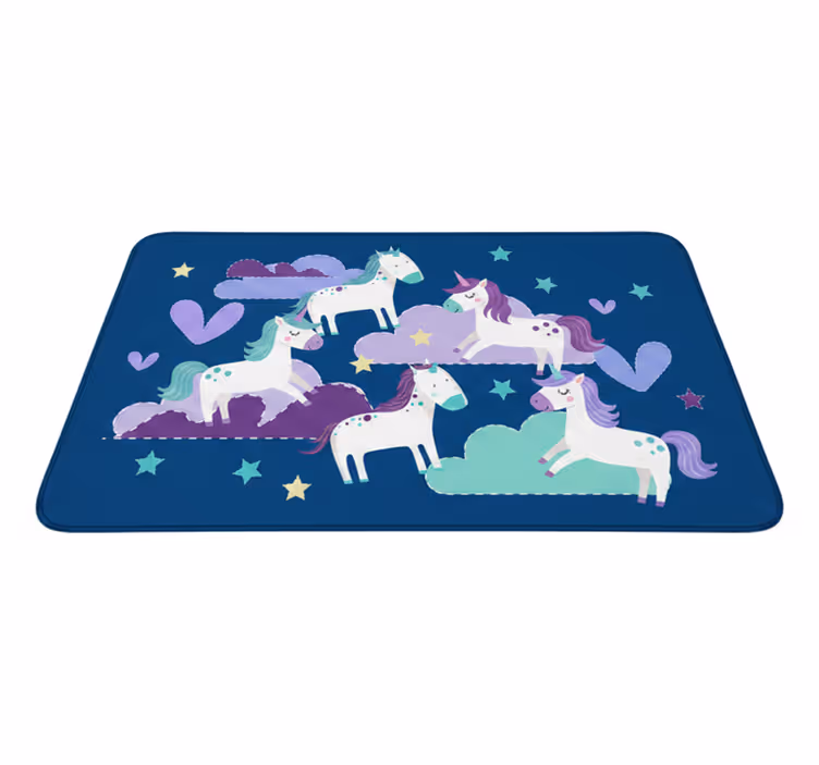 Alfombra de vinilo infantil unicornios con nubes y estrellas - TenVinilo