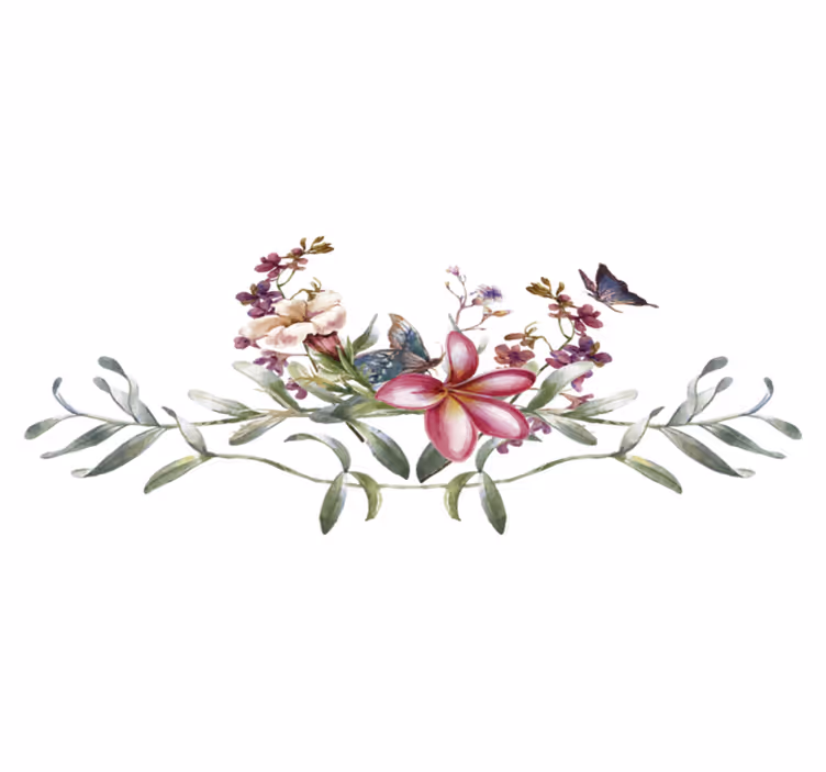 Alfombra vinílica recibidor mariposas y flores acuareladas - TenVinilo
