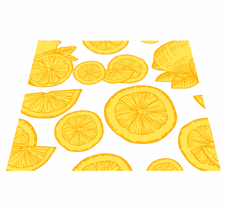 Alfombra vinílica amarilla dibujo de naranjas y limones - TenVinilo