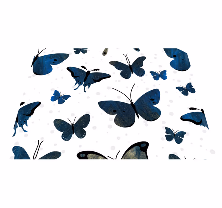 Alfombra vinílica blanca alas de mariposa azul brillante - TenVinilo
