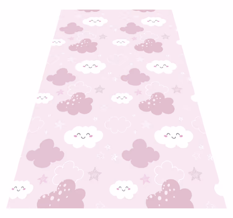 Alfombra vinílica morada fondo rosa con blanco feliz - TenVinilo