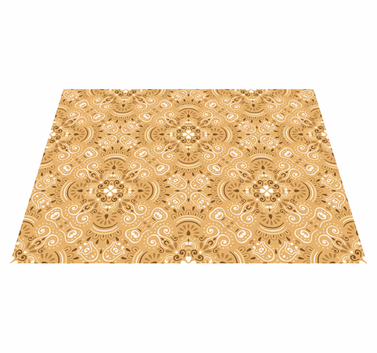 Alfombra vinílica naranja patrón ornamental beige vintage - TenVinilo
