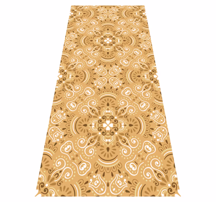 Alfombra vinílica naranja patrón ornamental vintage beige - TenVinilo