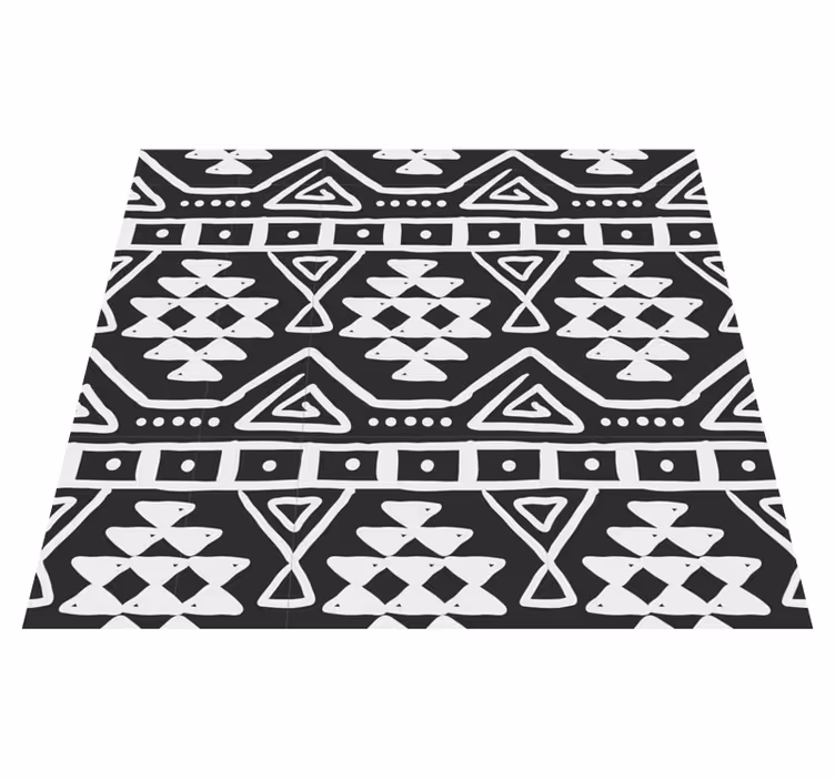 Alfombra vinílica negra patrón bohemio blanco y negro - TenVinilo
