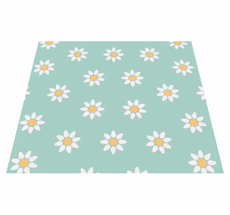 Alfombra vinílica verde con diseño de margaritas infantiles - TenVinilo