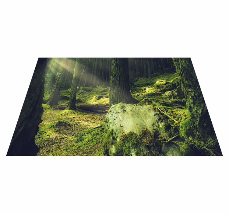 Alfombra vinílica verde piedras con musgo en el bosque - TenVinilo