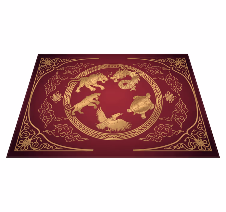 Alfombra vinílica roja dragón y tigre de los cuatro símbolos - TenVinilo
