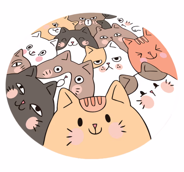 Alfombra vinílica animales caras de gato de dibujos animados - TenVinilo