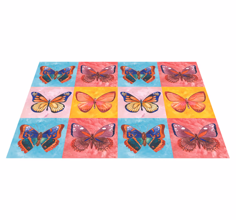 Alfombra vinílica flores conjunto de mariposas de colores - TenVinilo