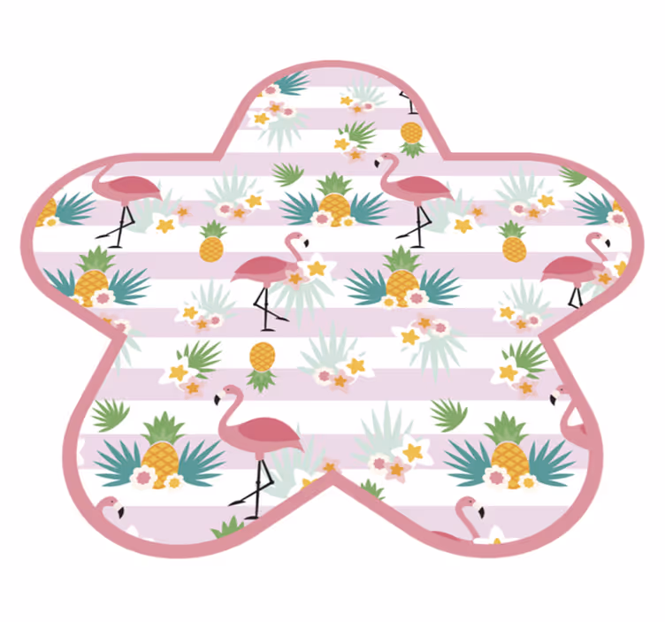 Alfombra vinílica rayas con flamencos y piñas - TenVinilo